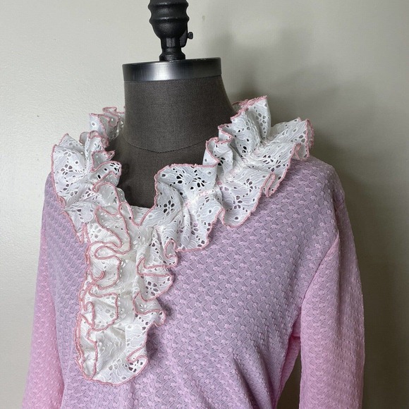 Vintage Ruffle Collar Long Sleeve Bodysuit size VTG 18 Fit's Like a Large - Picture 4 of 8